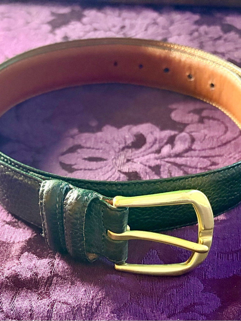 Men Bally Black Leather Belt with Gold Buckle - 34